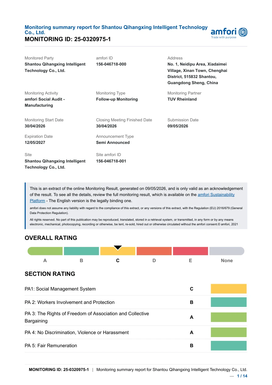amfori BSCI monitoring report — original document preview