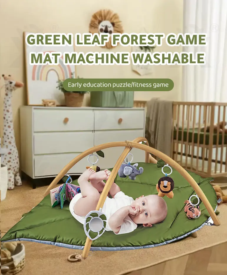 Baby Play Mat Gyms, “Forest Leaf” Shape, with Wooden Stand (TG4526477) — product detail panel 1