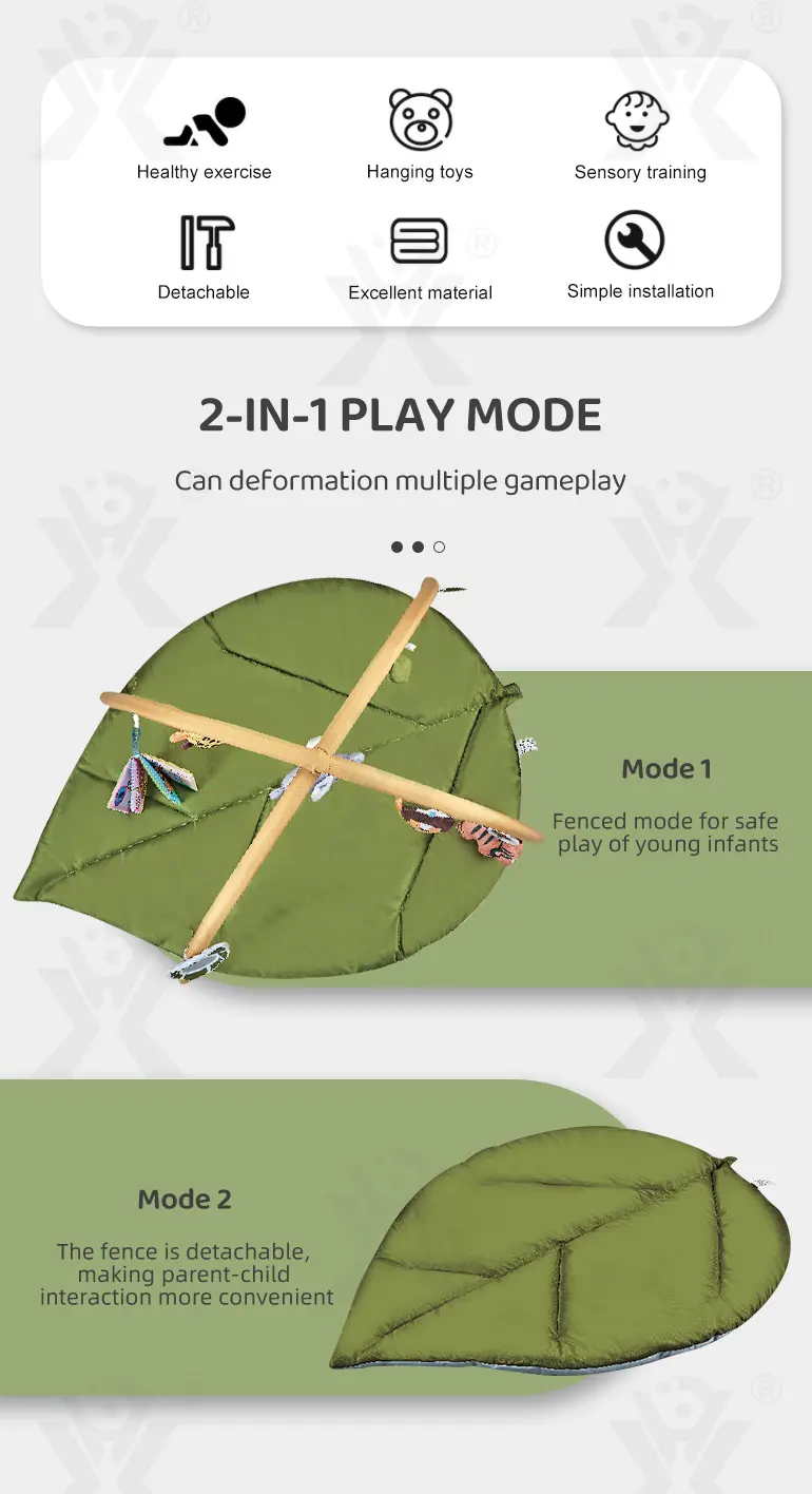 Baby Play Mat Gyms, “Forest Leaf” Shape, with Wooden Stand (TG4526477) — product detail panel 2