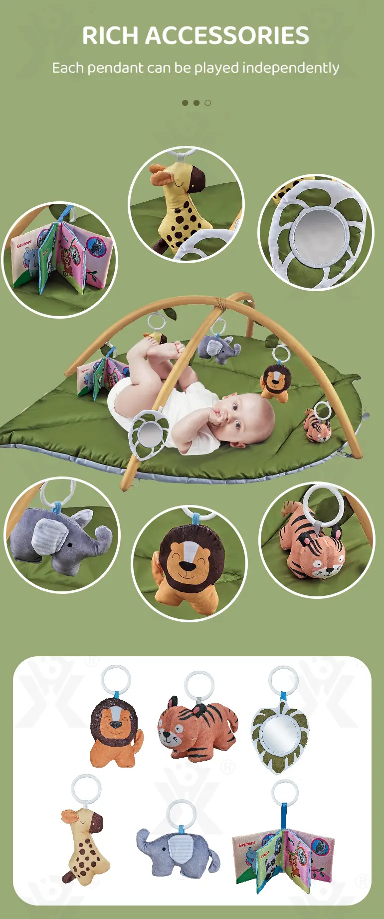 Baby Play Mat Gyms, “Forest Leaf” Shape, with Wooden Stand (TG4526477) — product detail panel 4