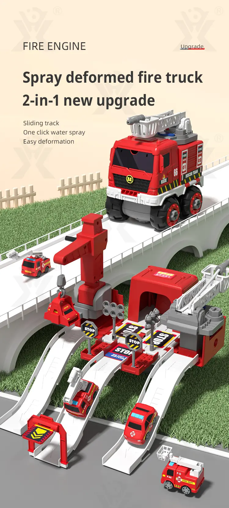 Fire Truck Toy Sets, With Deformable Track, Support OEM/ODM (TG4866075) — product detail panel 1