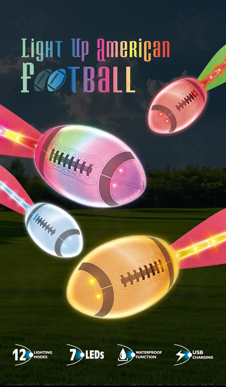 Light Up American Football Toys, with Rainbow Light Trails, Perfect for Night Games (TG4859496) — product detail panel 1
