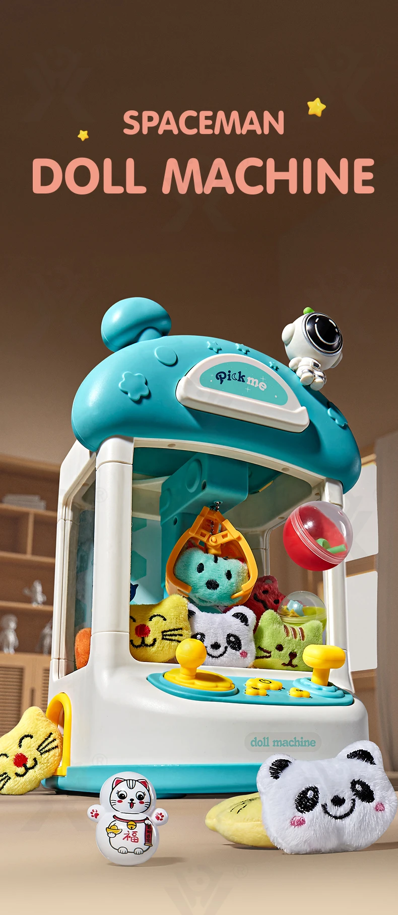 Astronaut-Themed Mini Claw Machine Toy with Plush Dolls, Sound & Light Effects, and Surprise Eggs (TG4262258) — product detail panel 1