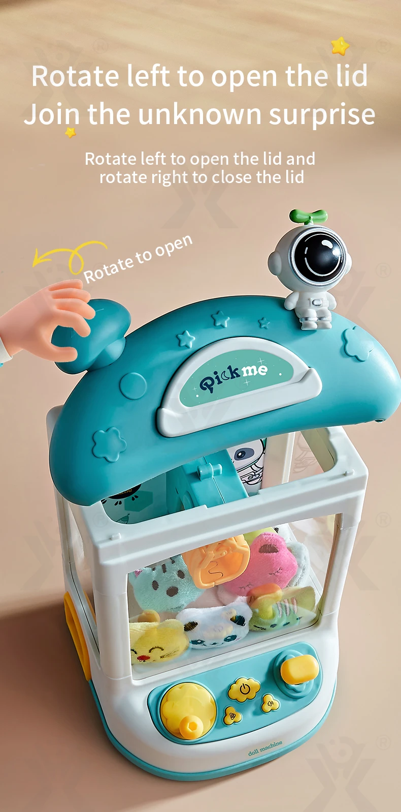 Astronaut-Themed Mini Claw Machine Toy with Plush Dolls, Sound & Light Effects, and Surprise Eggs (TG4262258) — product detail panel 5