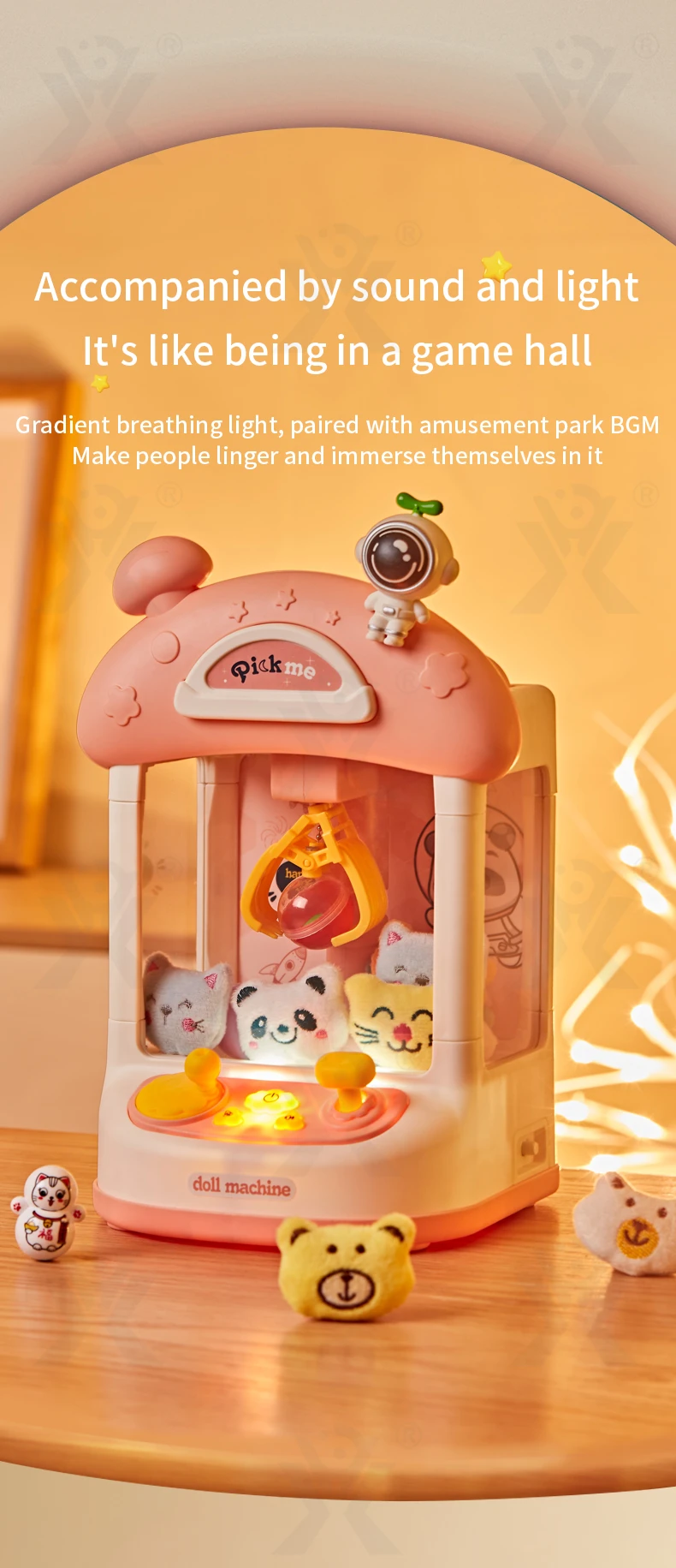 Astronaut-Themed Mini Claw Machine Toy with Plush Dolls, Sound & Light Effects, and Surprise Eggs (TG4262258) — product detail panel 7