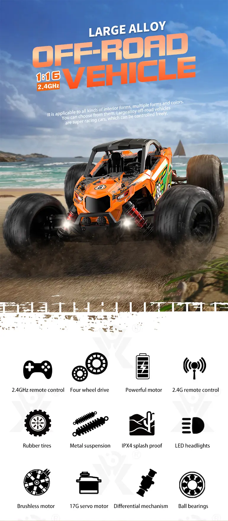 High-Speed RC Cars, 36km/h, 1:16 Simulation Car Body, Six Colors Available (TG4048964) — product detail panel 1