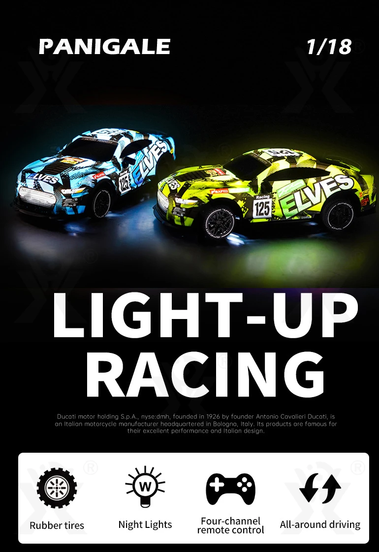 Remote Control Racing Car, 1:18 Scale Ducati Co-branded with LED Lights and Glow Tires — product view 2