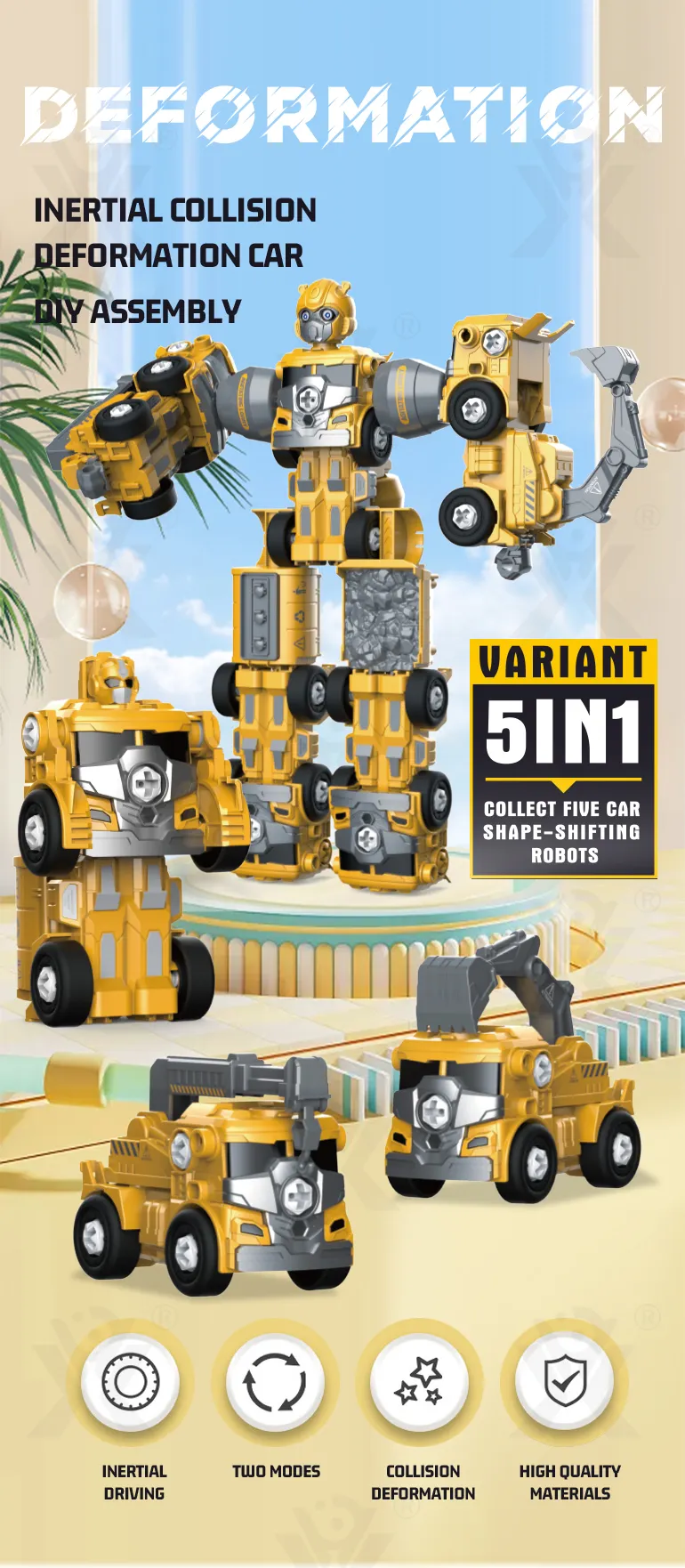 5-in-1 Transforming Construction Vehicle Robot Toy Set for Kids (TG4469636) — product detail panel 1