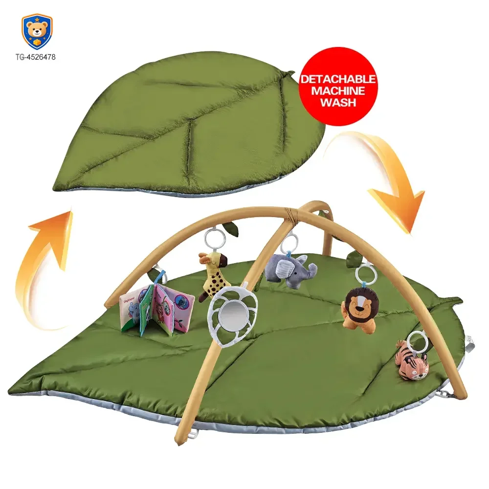 Baby Play Mat Gyms, “Forest Leaf” Shape, with Wooden Stand — product view 3