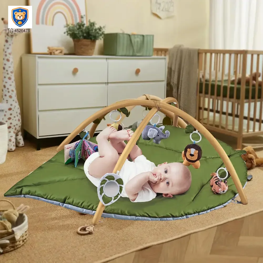 Baby Play Mat Gyms, “Forest Leaf” Shape, with Wooden Stand — product view 4