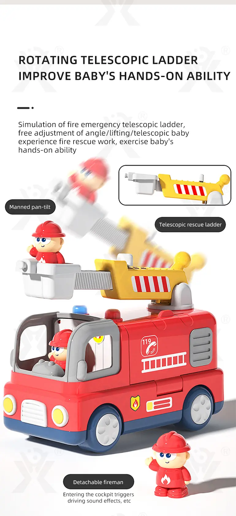 Interactive Firefighter Truck Toy with Rotating Ladder, Sound & Light Effects (TG4905975) — product detail panel 3