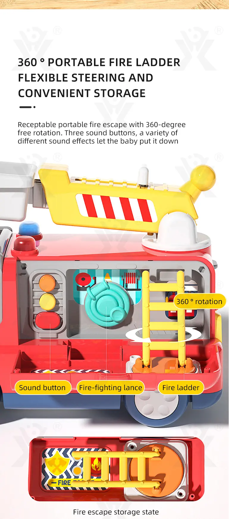 Interactive Firefighter Truck Toy with Rotating Ladder, Sound & Light Effects (TG4905975) — product detail panel 5