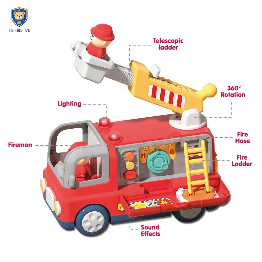 Interactive Firefighter Truck Toy with Rotating Ladder, Sound & Light Effects — product view 3