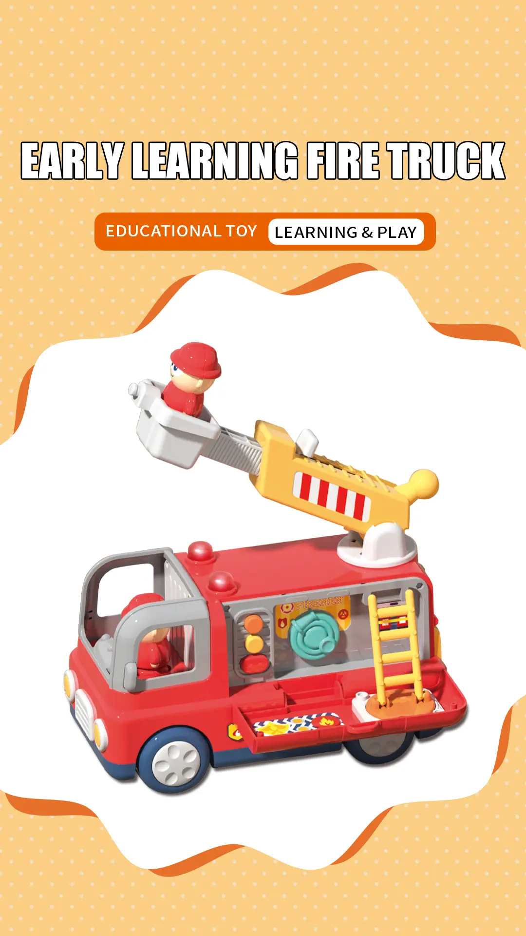 Interactive Firefighter Truck Toy with Rotating Ladder, Sound & Light Effects — product view 6