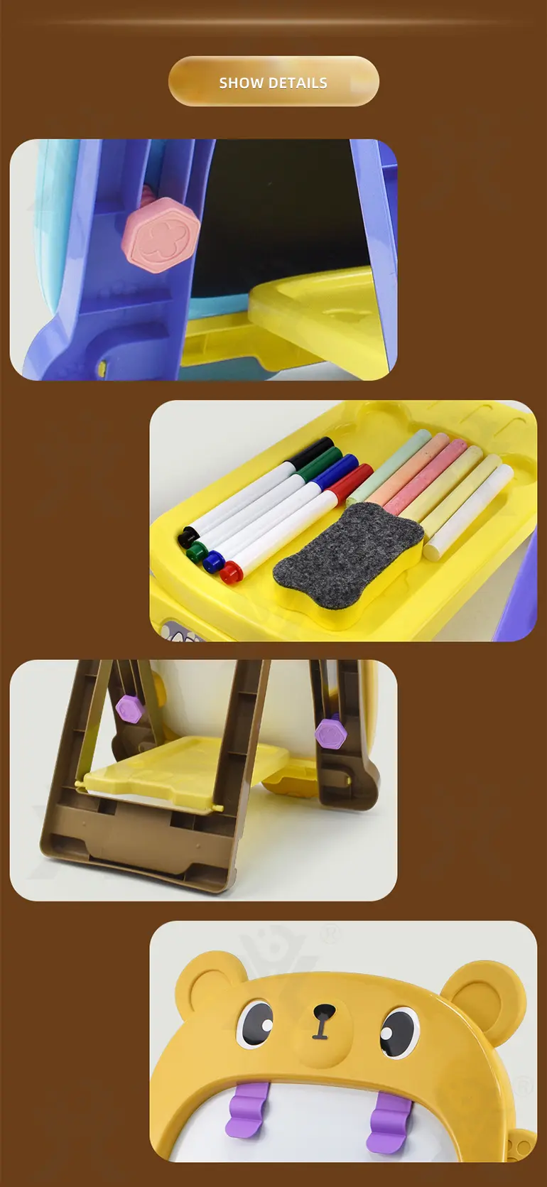 Double-Sided Kids Drawing Board with Adjustable Easel & Storage Tray (TG2335589) — product detail panel 8