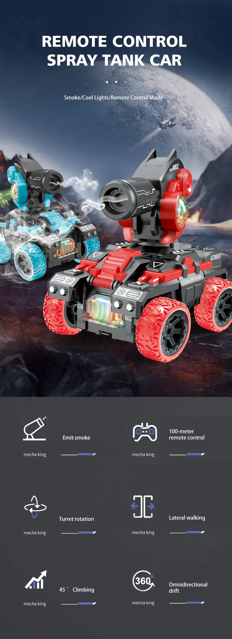 Remote Control Spray Tank Toy with 360° Turret, Mist Effect, and Battle Mode (TG4056429) — product detail panel 1