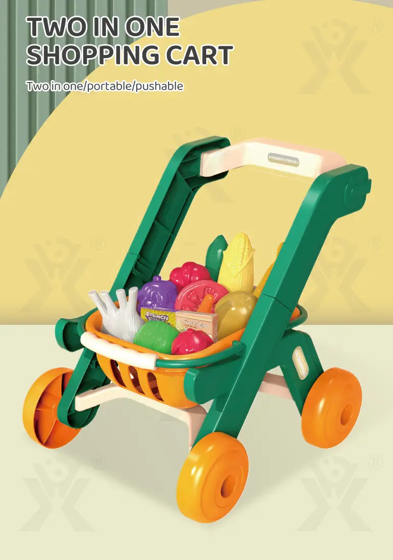 Kids 2-in-1 Shopping Cart Toy with Basket & Play Food Accessories, Role Play, Pretend Play (TG4008954) — product detail panel 1