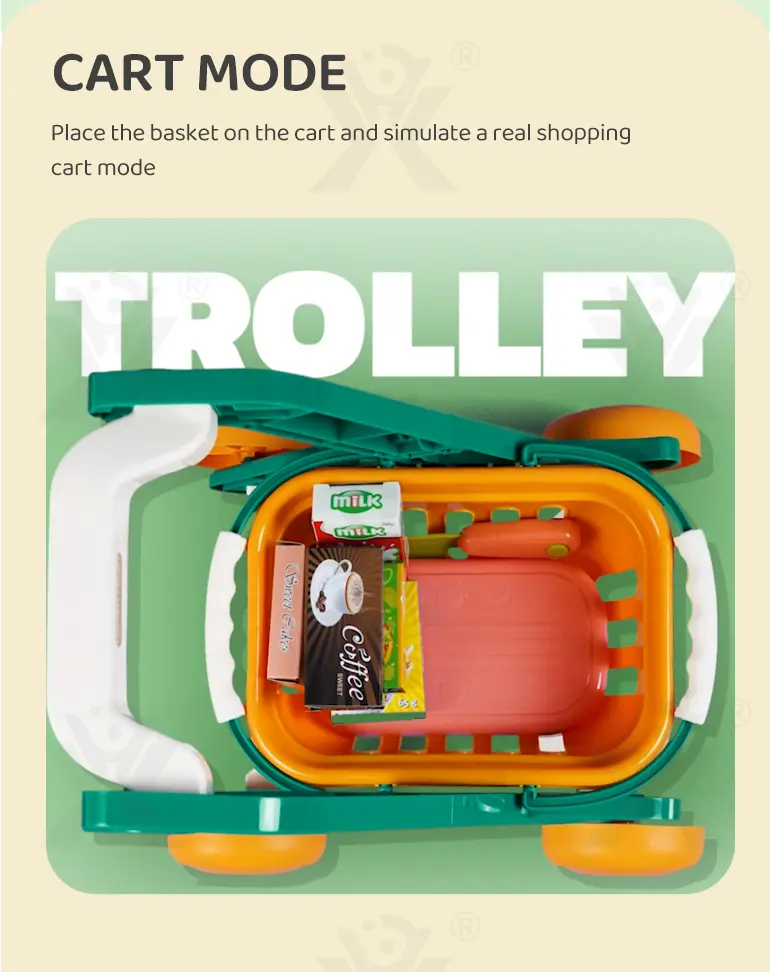 Kids 2-in-1 Shopping Cart Toy with Basket & Play Food Accessories, Role Play, Pretend Play (TG4008954) — product detail panel 4