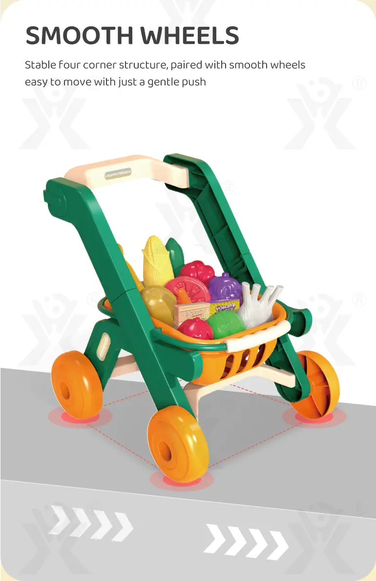 Kids 2-in-1 Shopping Cart Toy with Basket & Play Food Accessories, Role Play, Pretend Play (TG4008954) — product detail panel 5