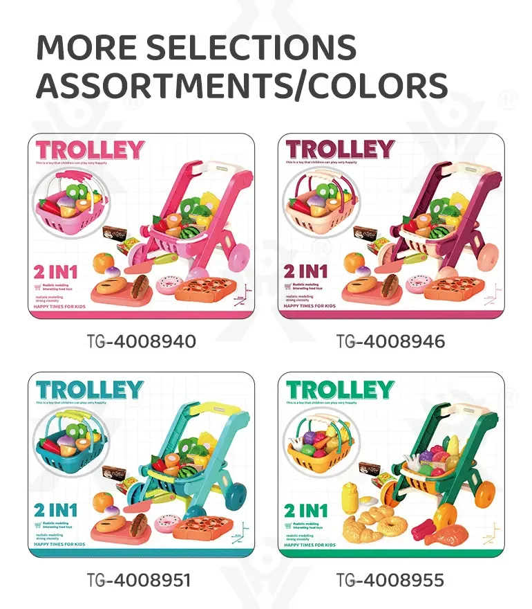 Kids 2-in-1 Shopping Cart Toy with Basket & Play Food Accessories, Role Play, Pretend Play (TG4008954) — product detail panel 7