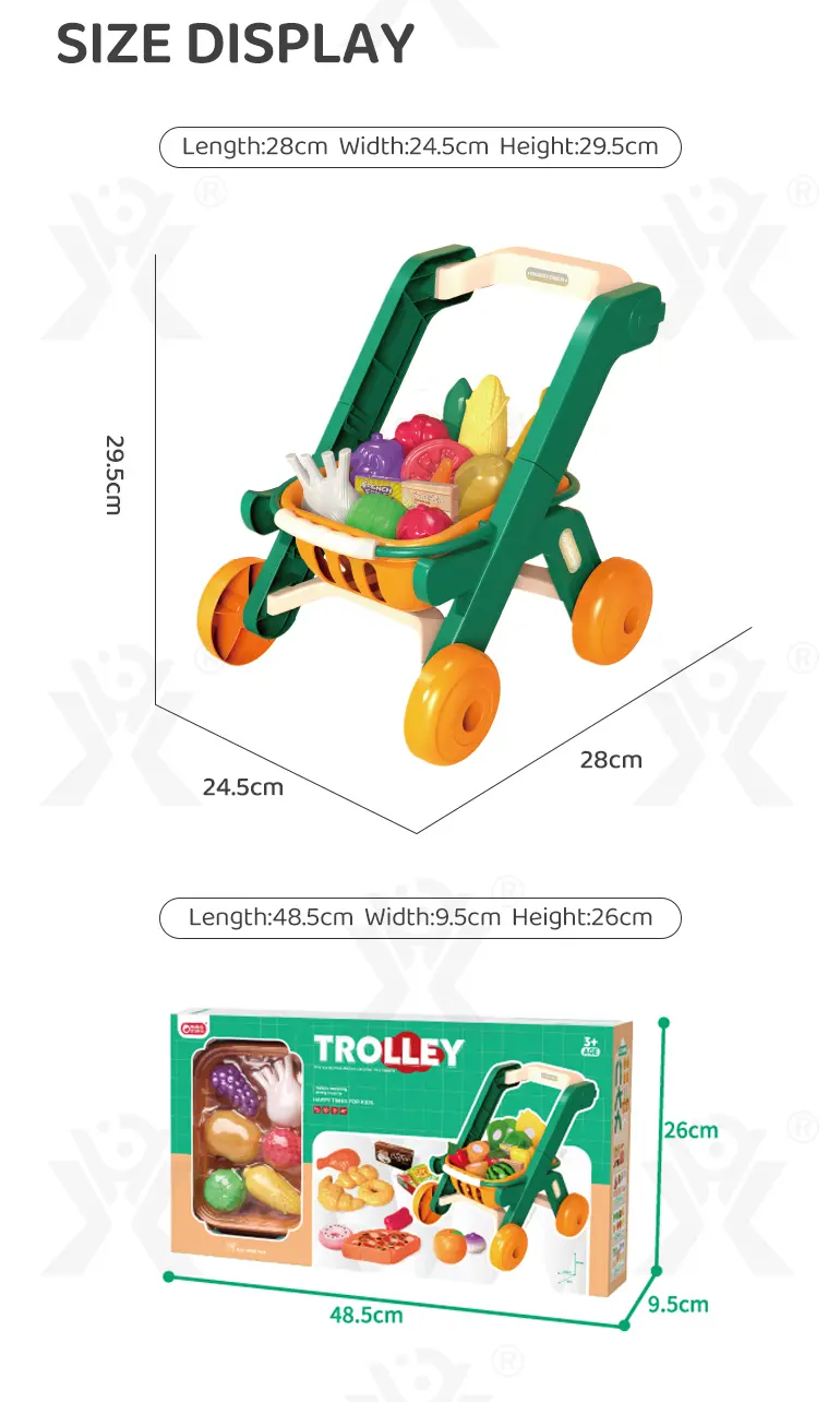 Kids 2-in-1 Shopping Cart Toy with Basket & Play Food Accessories, Role Play, Pretend Play (TG4008954) — product detail panel 8