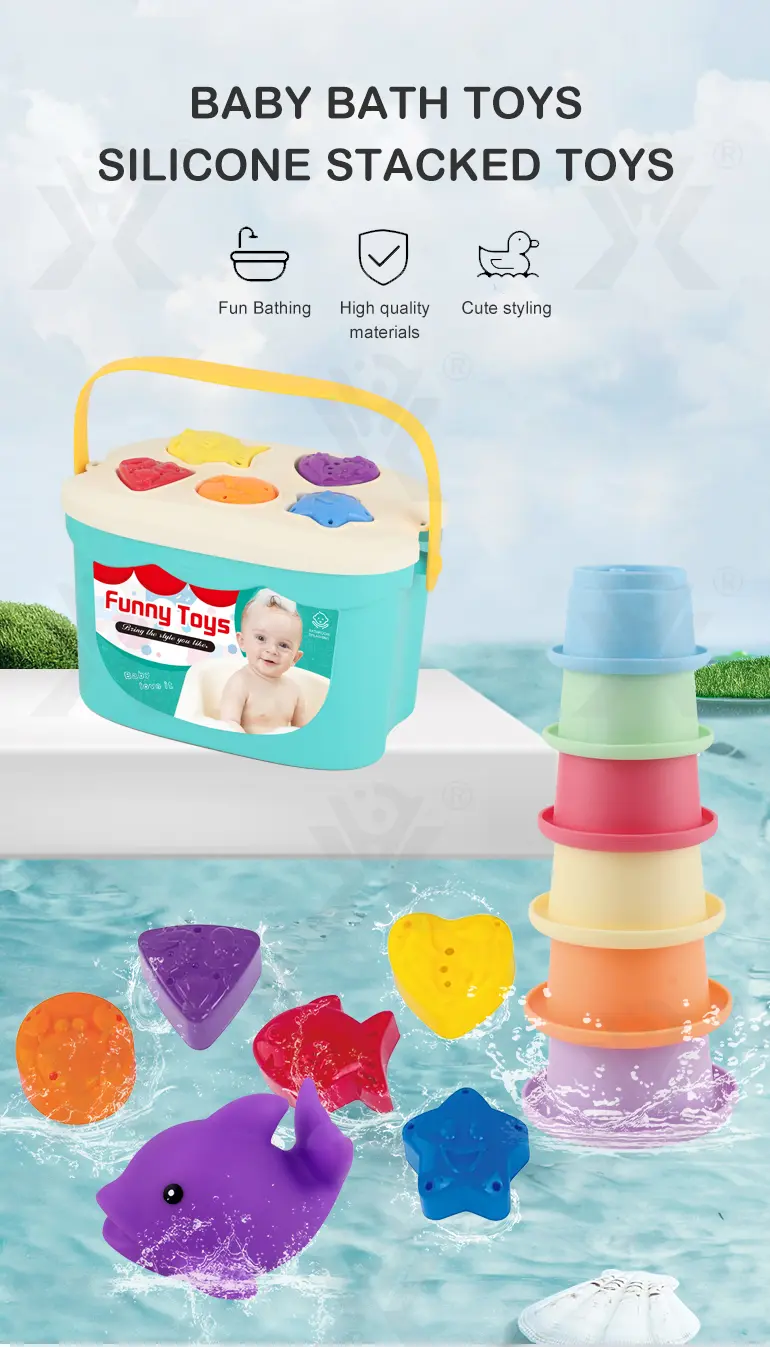 Baby Bath Toy Silicone Stackable with Storage & Shape Pairing Play (TG4321187) — product detail panel 1