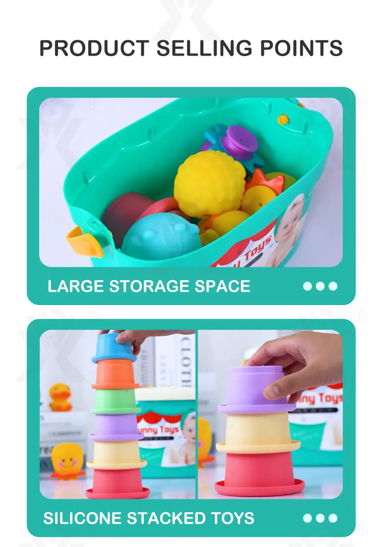 Baby Bath Toy Silicone Stackable with Storage & Shape Pairing Play (TG4321187) — product detail panel 3