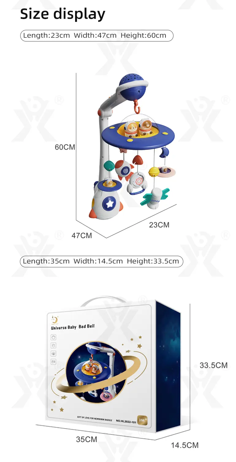 Soothing Space Bed Bell with Star Projection, Music, and Rotating Pendant (TG4118887) — product detail panel 12