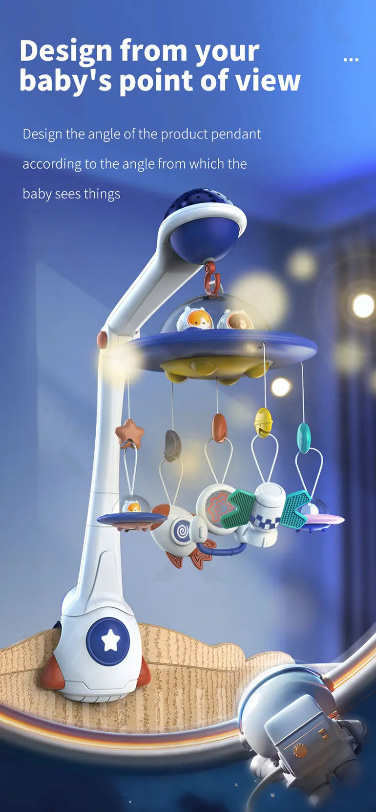 Soothing Space Bed Bell with Star Projection, Music, and Rotating Pendant (TG4118887) — product detail panel 3