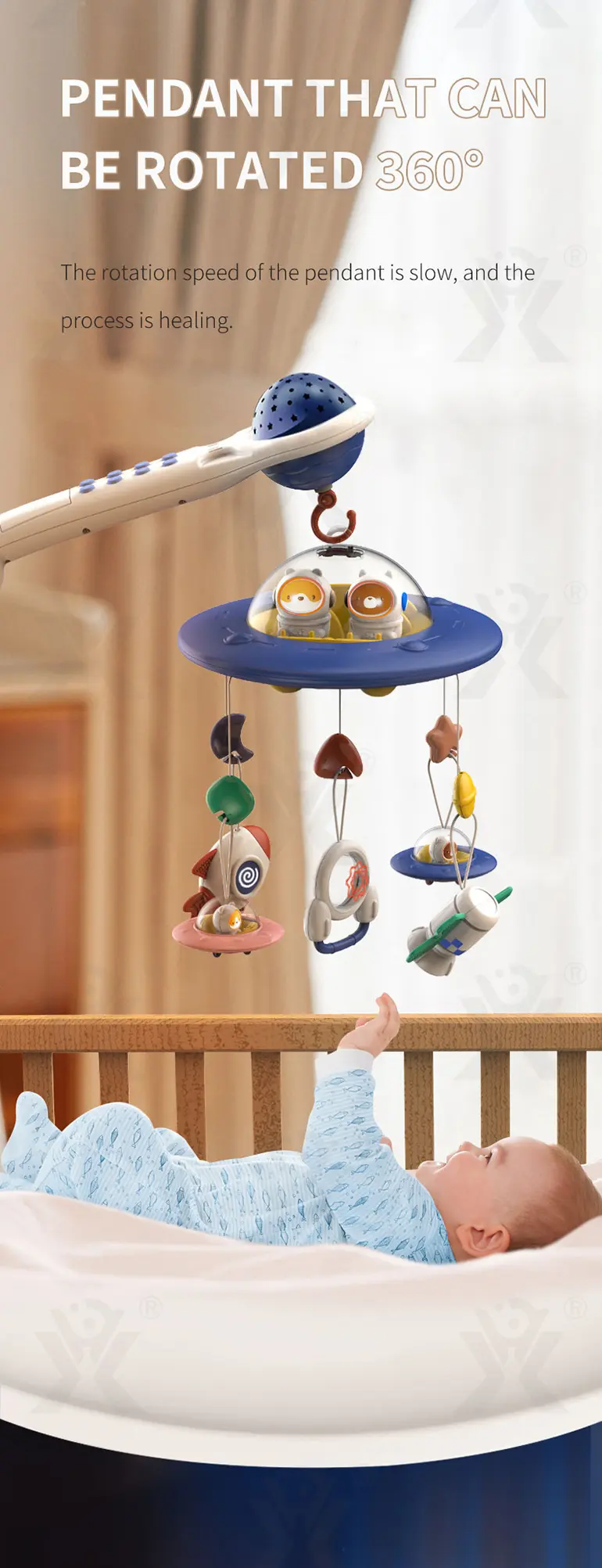 Soothing Space Bed Bell with Star Projection, Music, and Rotating Pendant (TG4118887) — product detail panel 5