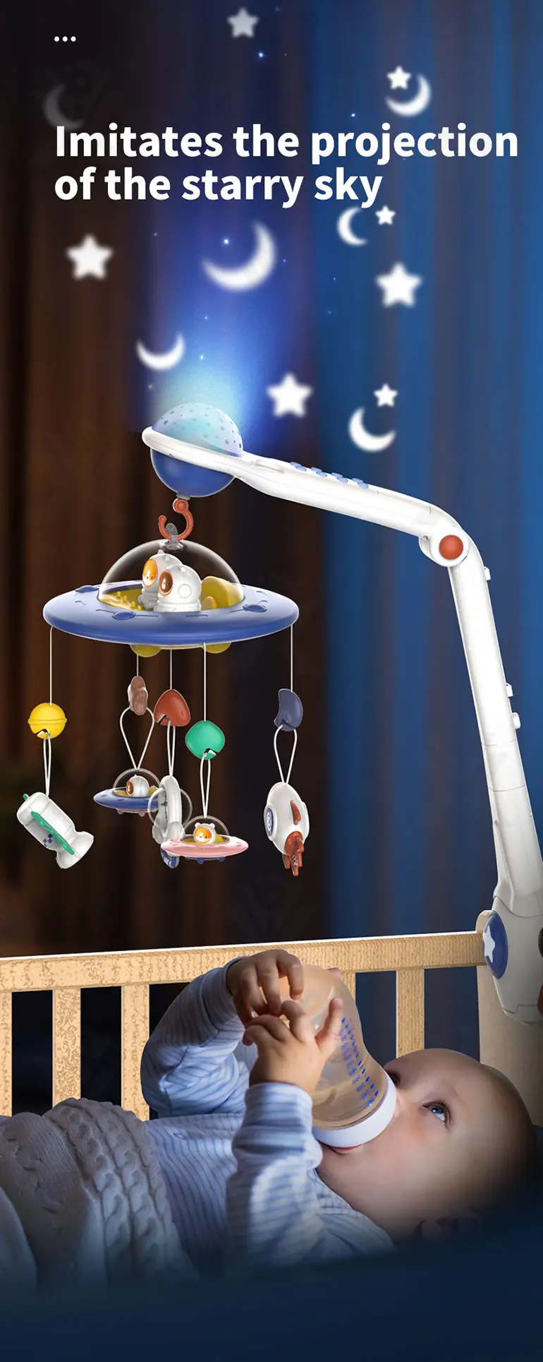 Soothing Space Bed Bell with Star Projection, Music, and Rotating Pendant (TG4118887) — product detail panel 6