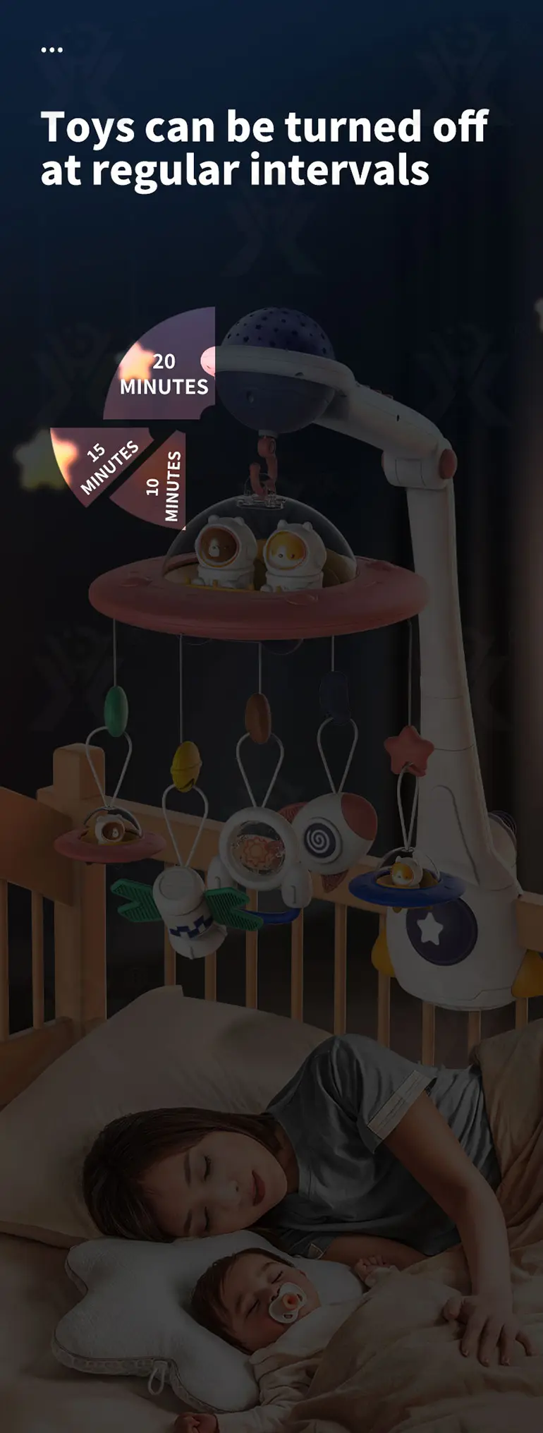 Soothing Space Bed Bell with Star Projection, Music, and Rotating Pendant (TG4118887) — product detail panel 7