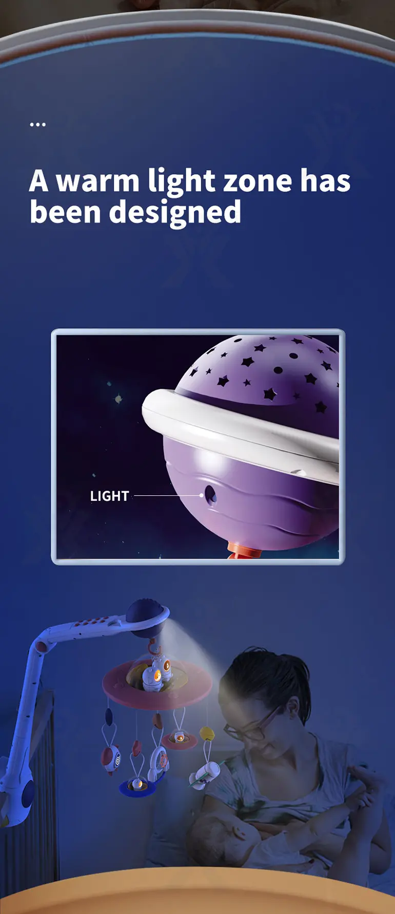 Soothing Space Bed Bell with Star Projection, Music, and Rotating Pendant (TG4118887) — product detail panel 8