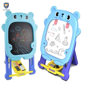 Double-Sided Kids Drawing Board with Adjustable Easel & Storage Tray