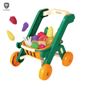 Kids 2-in-1 Shopping Cart Toy with Basket & Play Food Accessories, Role Play, Pretend Play