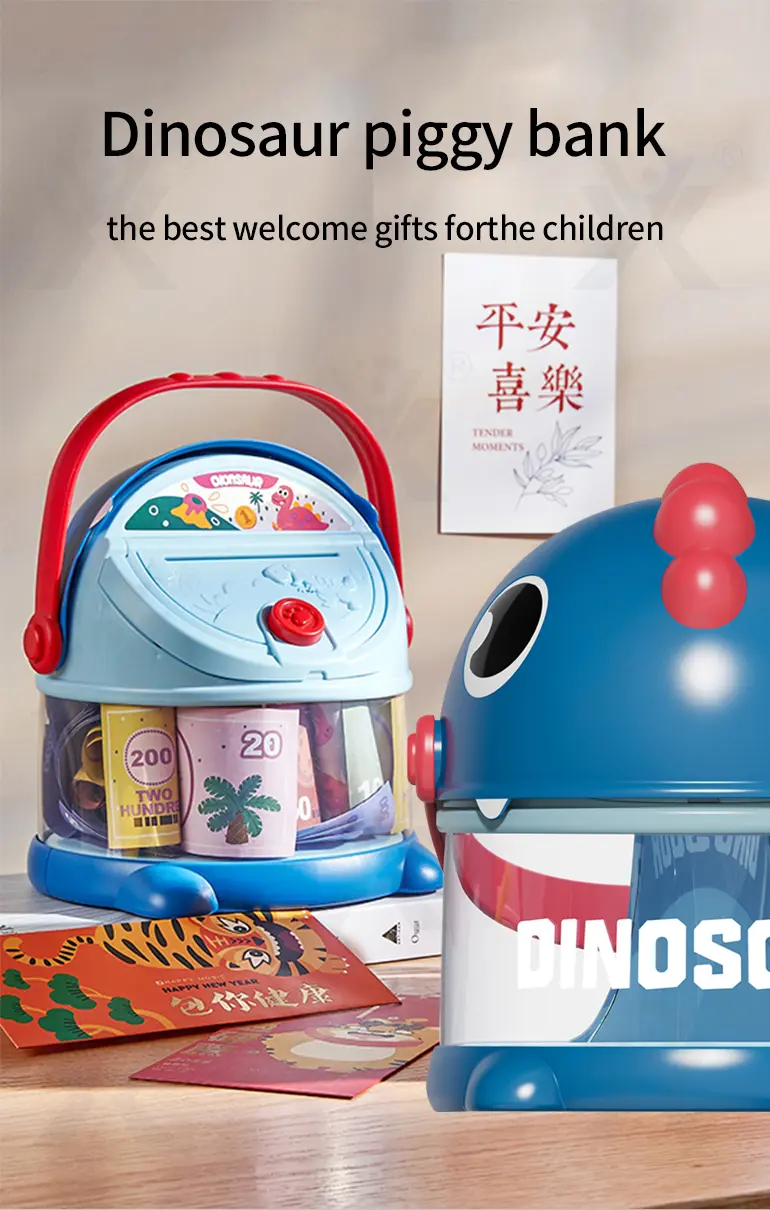 Dinosaur Piggy Bank, Transparent Deposit Box With a Wish Book, ABS Material (TG3977830) — product detail panel 1