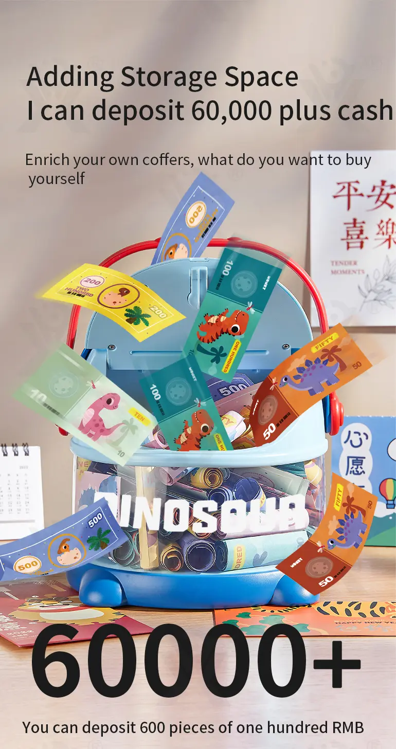 Dinosaur Piggy Bank, Transparent Deposit Box With a Wish Book, ABS Material (TG3977830) — product detail panel 3