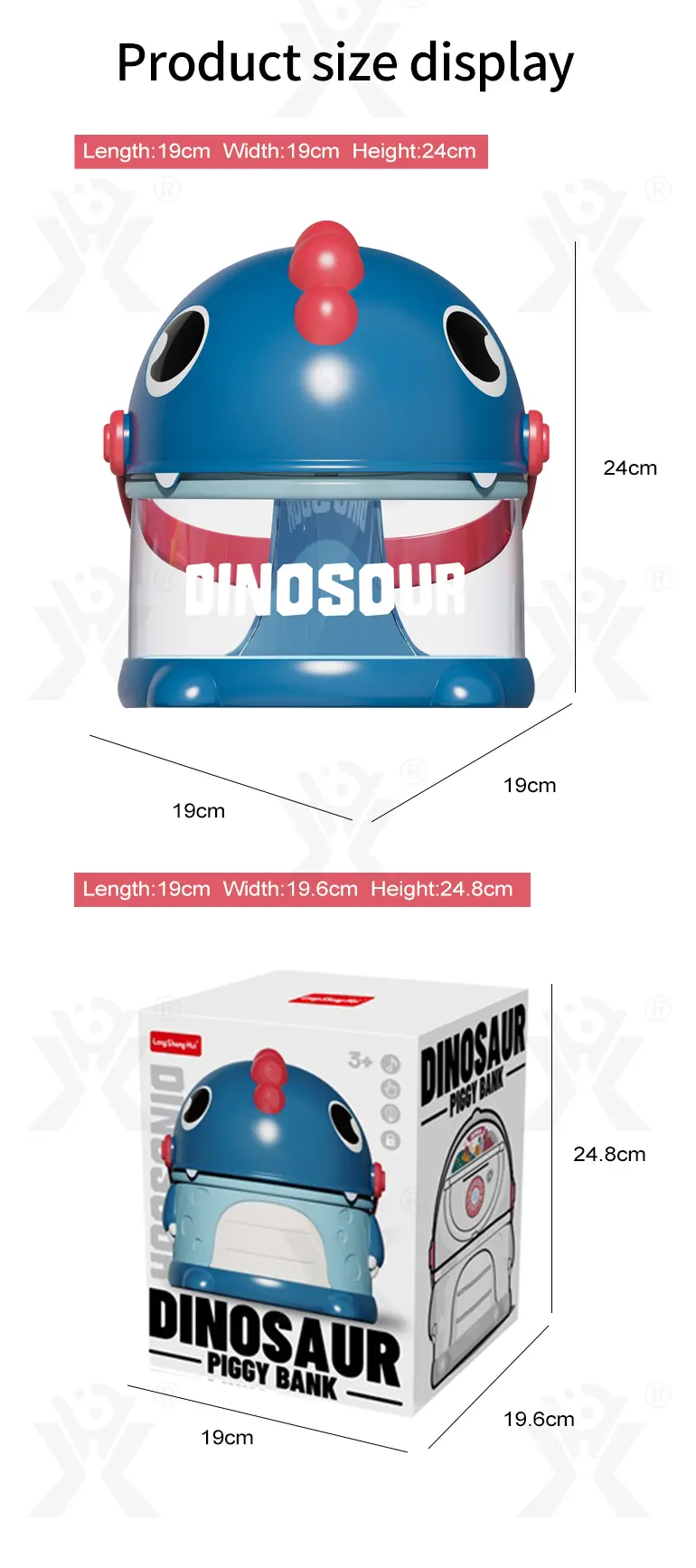 Dinosaur Piggy Bank, Transparent Deposit Box With a Wish Book, ABS Material (TG3977830) — product detail panel 8