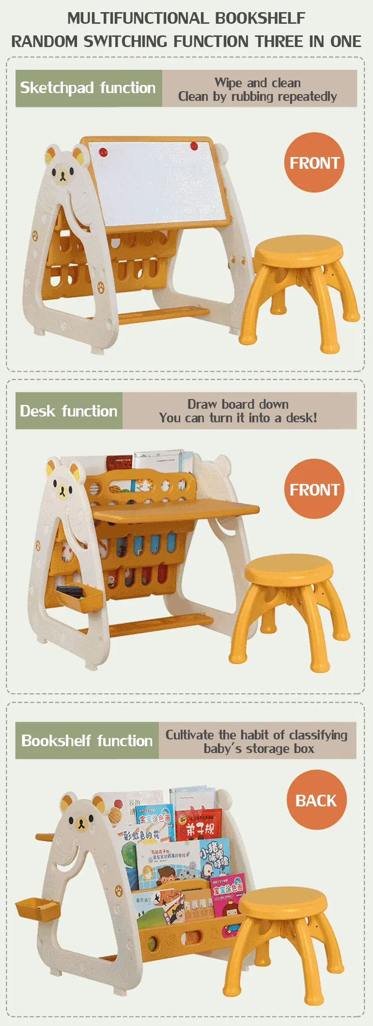 3-in-1 Study Table for Kids, Desk, Drawing Board & Bookshelf (TG2320339) — product detail panel 2