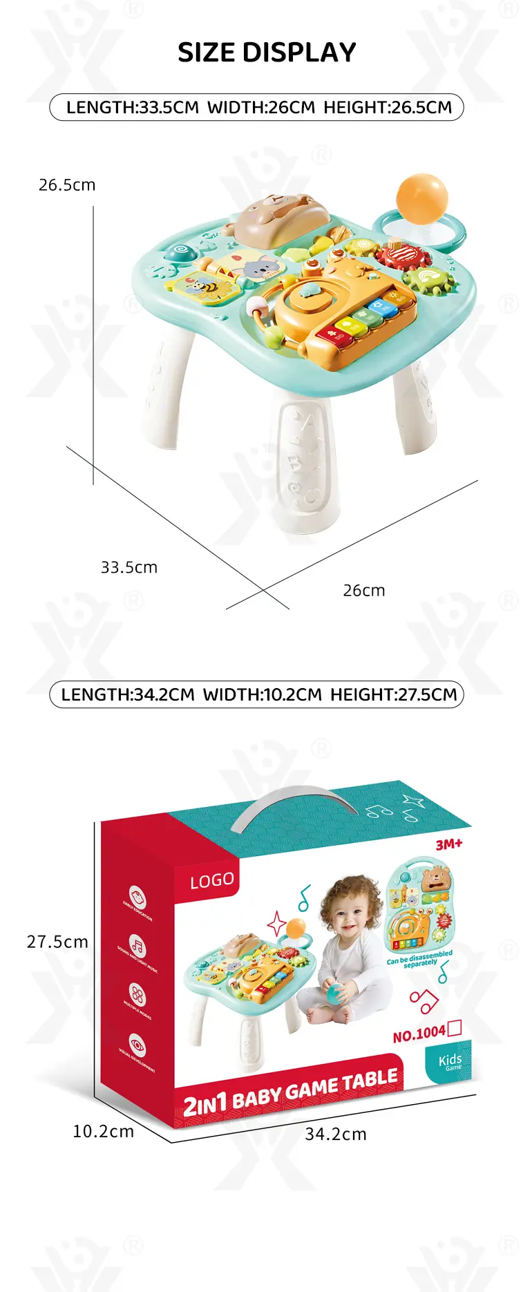 2-in-1 Baby Gaming Table Toy, 8 Activities, Sounds and Lights (TG4985021) — product detail panel 8