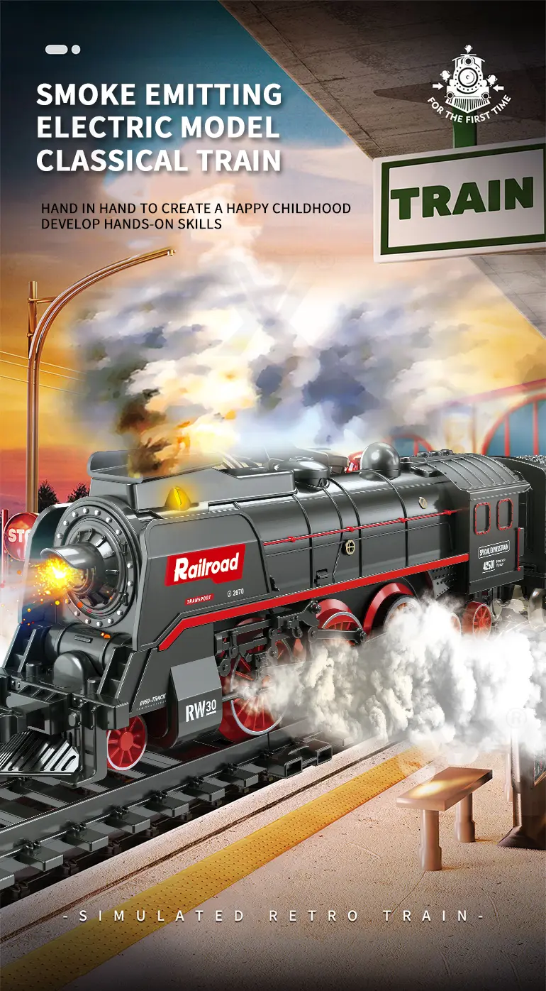 Retro Electric Train Toy, Steam Spray Effect (TG4113827) — product detail panel 1