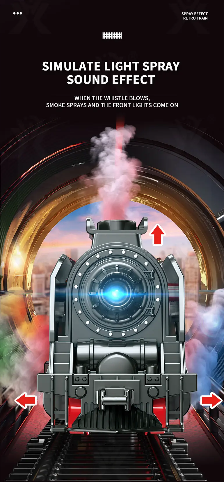 Retro Electric Train Toy, Steam Spray Effect (TG4113827) — product detail panel 3