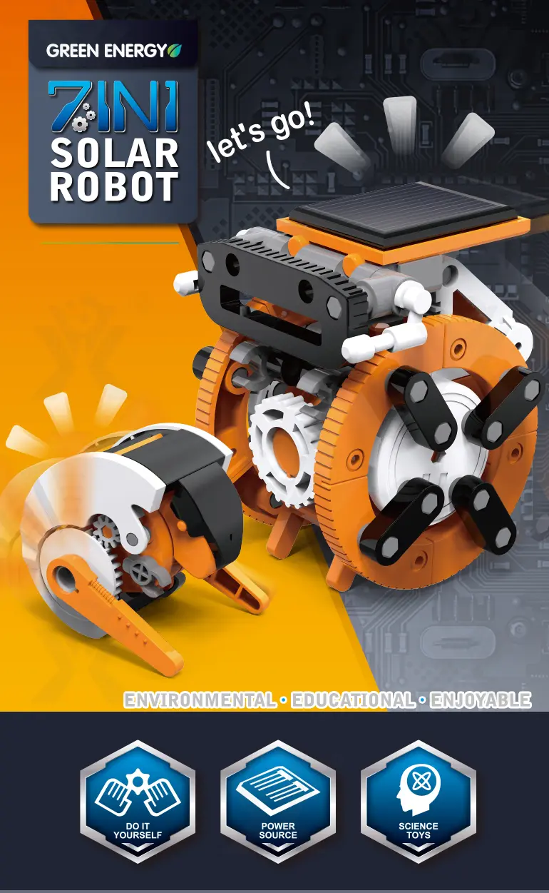 7-in-1 Solar Robot Toy, Solar Powered, Transform to Different Shapes, DIY Funs (TG3969410) — product detail panel 1