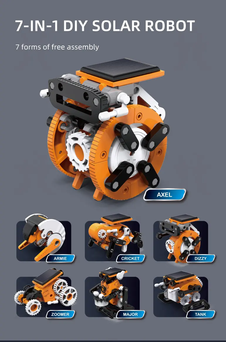 7-in-1 Solar Robot Toy, Solar Powered, Transform to Different Shapes, DIY Funs (TG3969410) — product detail panel 2