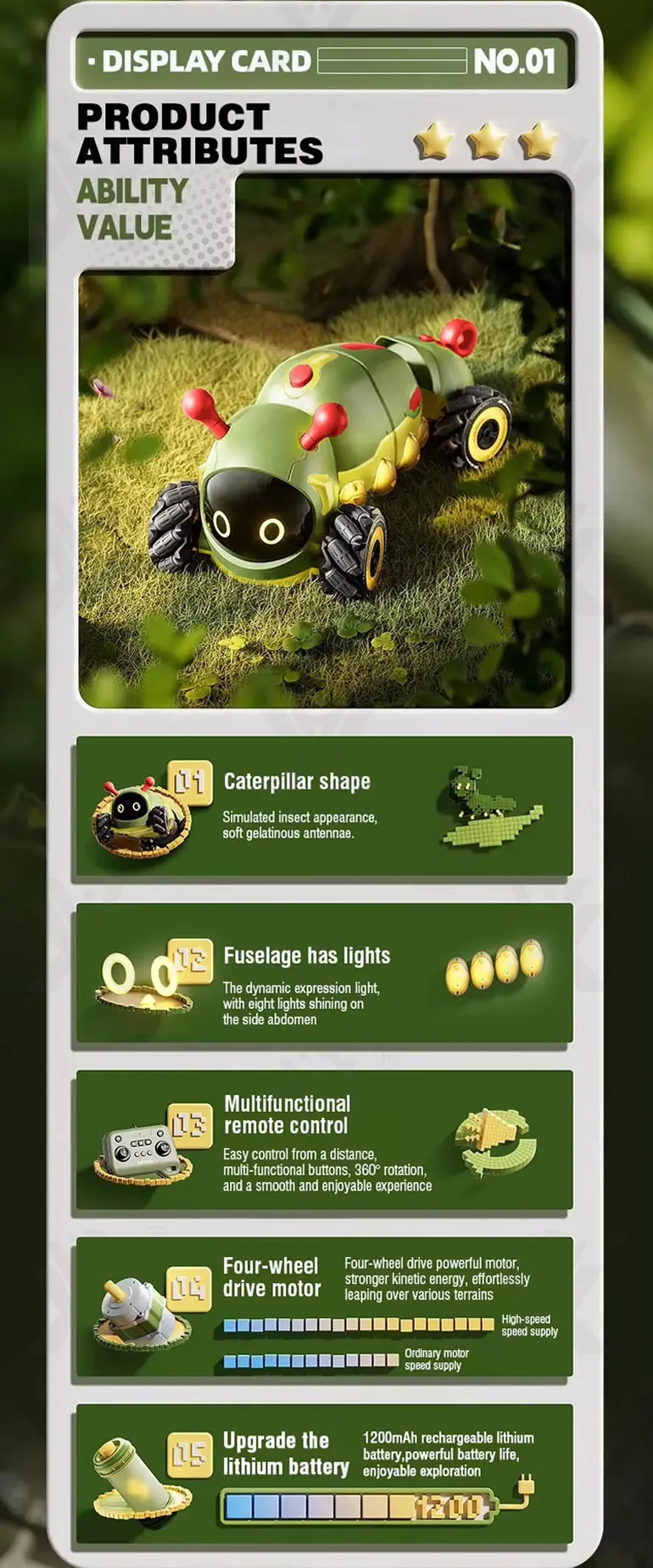 Bionic RC Caterpillar Stunt Cars Simulate the Movement of a Real Caterpillar (TG4871180) — product detail panel 2