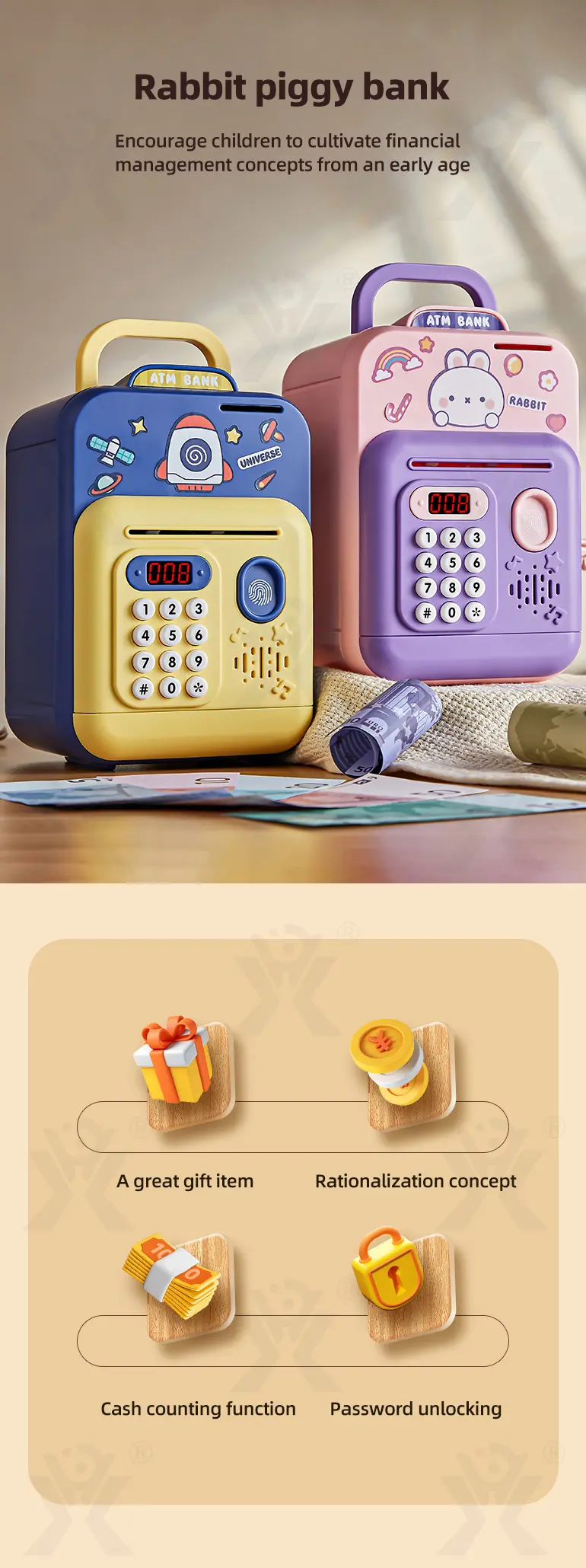 Cute Rabbit Deposit Toys with Intelligent Display (TG4211377) — product detail panel 1