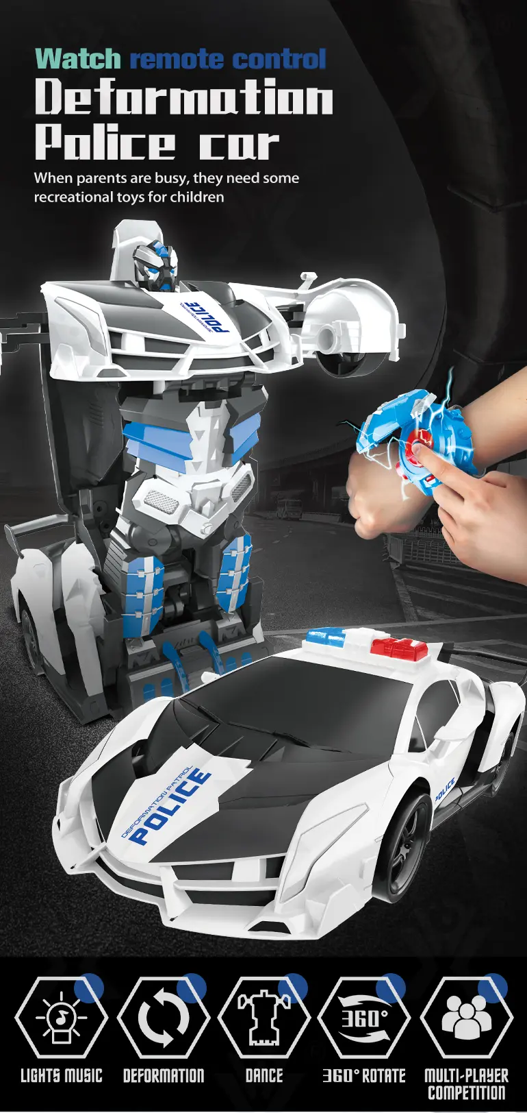 Police Car Transforming Toy with Lights and Music (TG2366843) — product detail panel 1