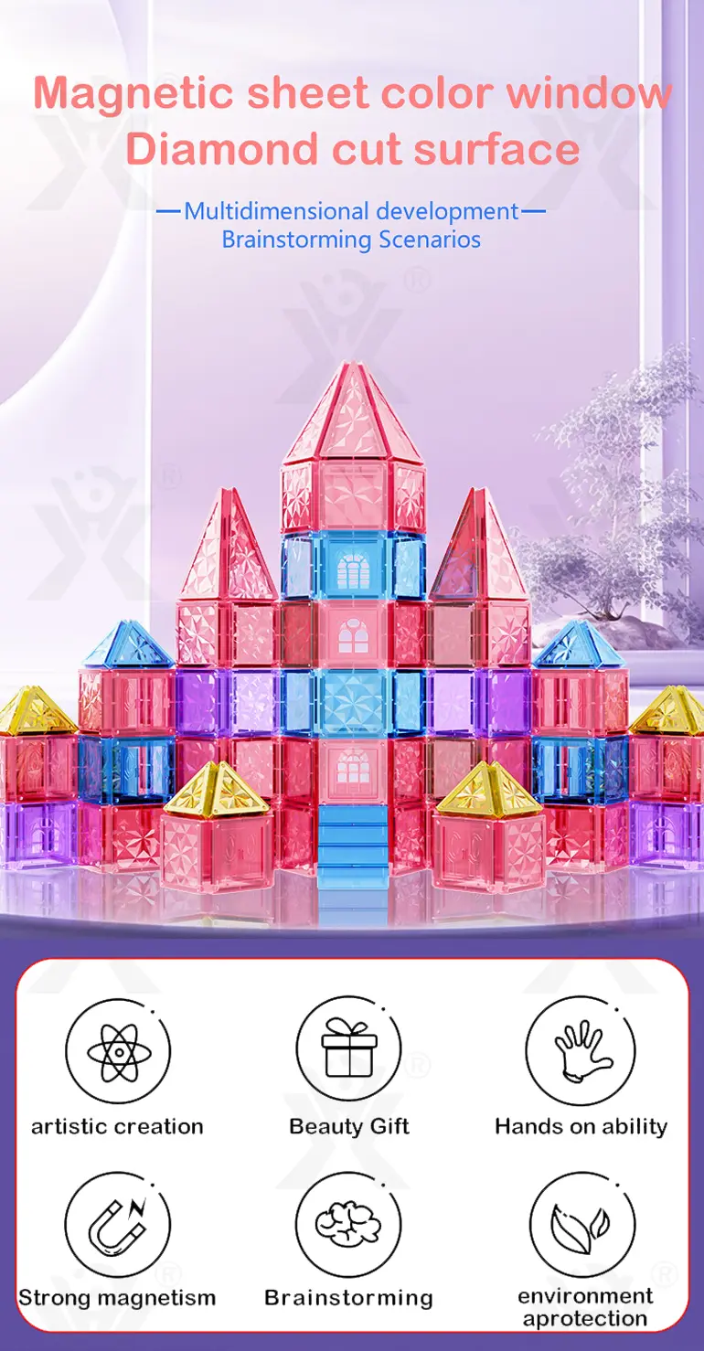 Pink Magnetic Tiles Set 3D Blocks-diy building blocks (TG4412687) — product detail panel 1