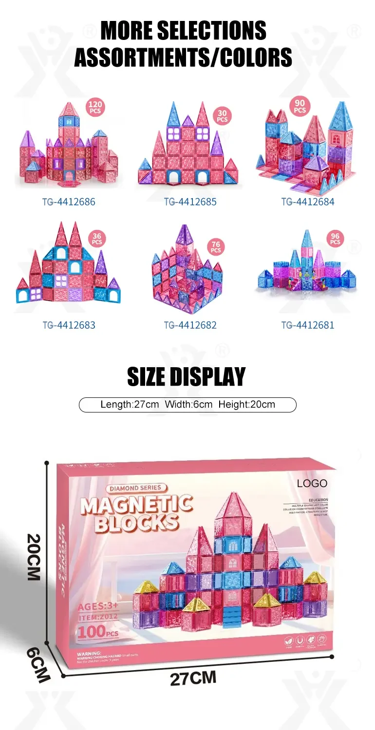 Pink Magnetic Tiles Set 3D Blocks-diy building blocks (TG4412687) — product detail panel 8
