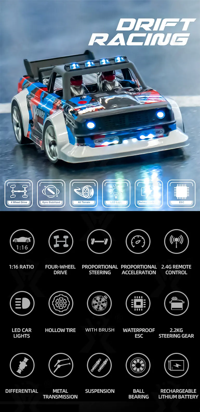 1:16 Scale RC Drift Car With Gyro Stabilized (TG4024314) — product detail panel 1